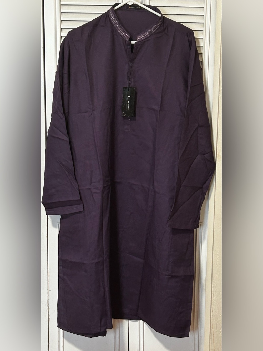 Pakistani Deep Plum Long Sleeve Tunic Kurta for Men in M size by Junaid Jamshed